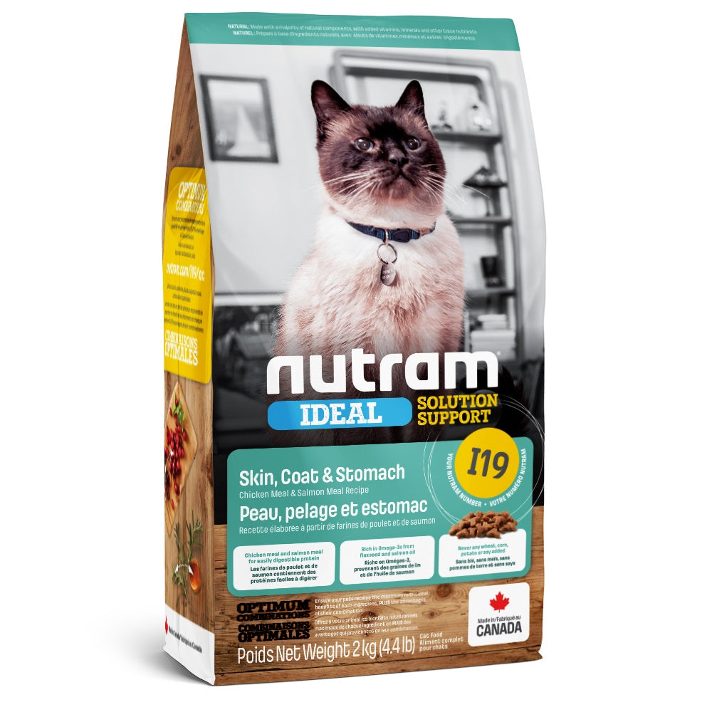 Nourriture sèche Ideal I19 pour chat, peau, pelage et estomac sensibles, poulet et saumon