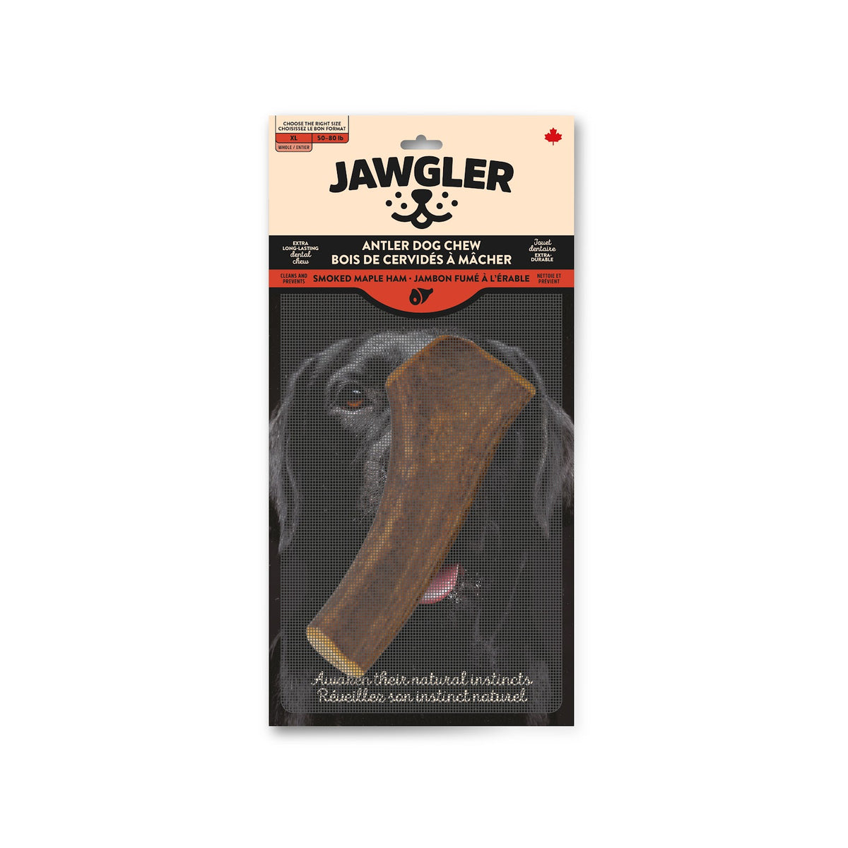Bois de cervidés à mâcher entier, jambon fumé à l'érable