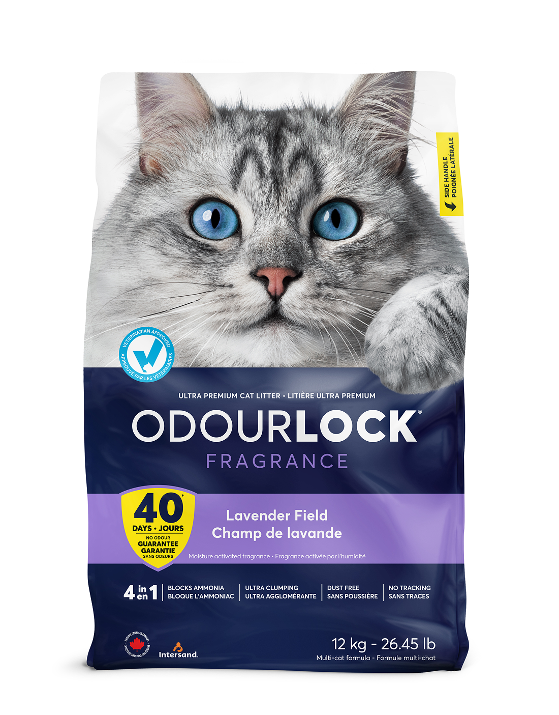Litière agglomérante OdourLock champ de lavande pour chat - Intersand