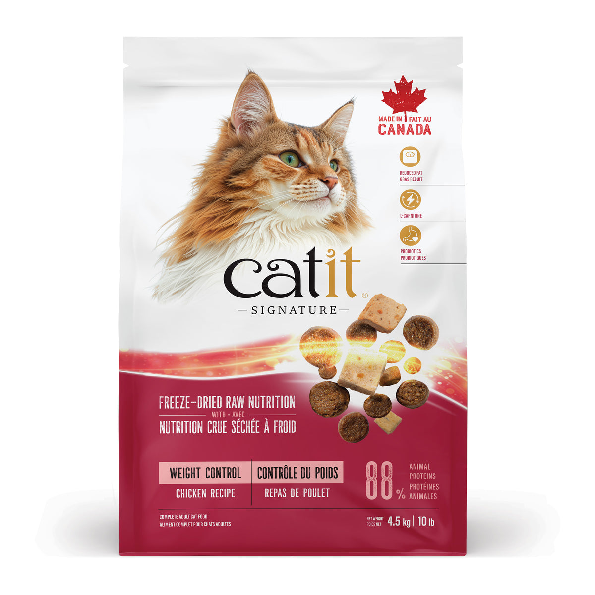 Nourriture sèche Signature avec cru séché à froid pour chats adultes, contrôle du poids, poulet