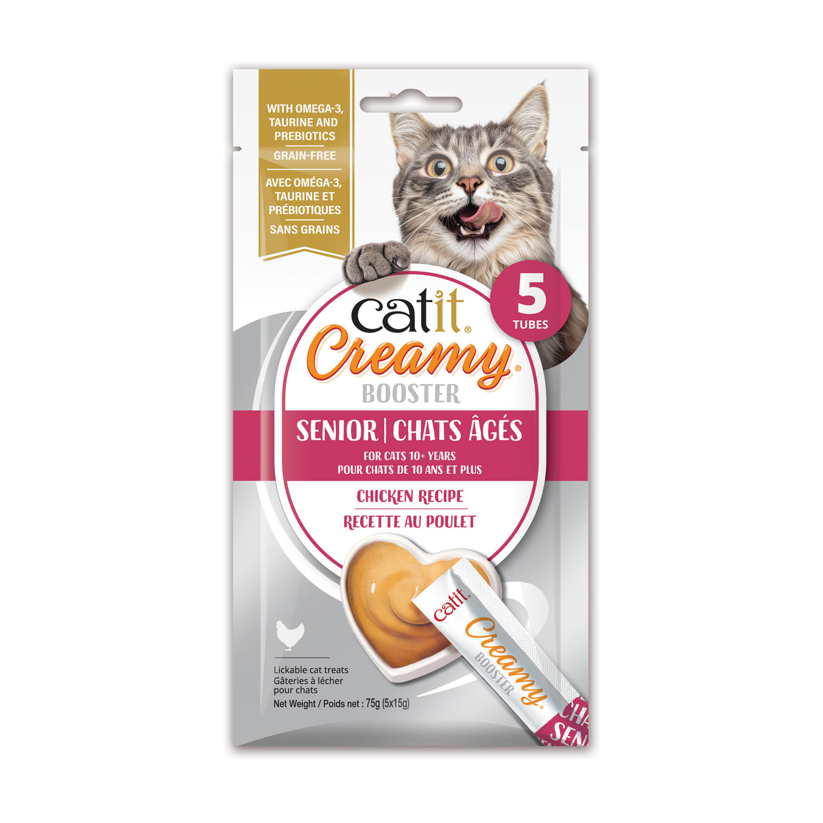 Gâterie à lécher Creamy Booster pour chats âgés (paquet de 5)