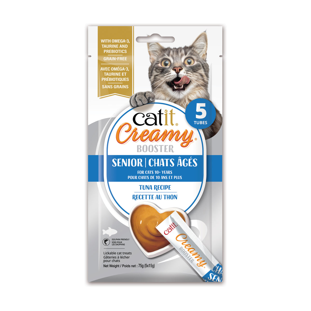Gâterie à lécher Creamy Booster pour chats âgés (paquet de 5)