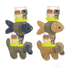 Poisson et chien en jute (à l'unité) - jouet pour chat