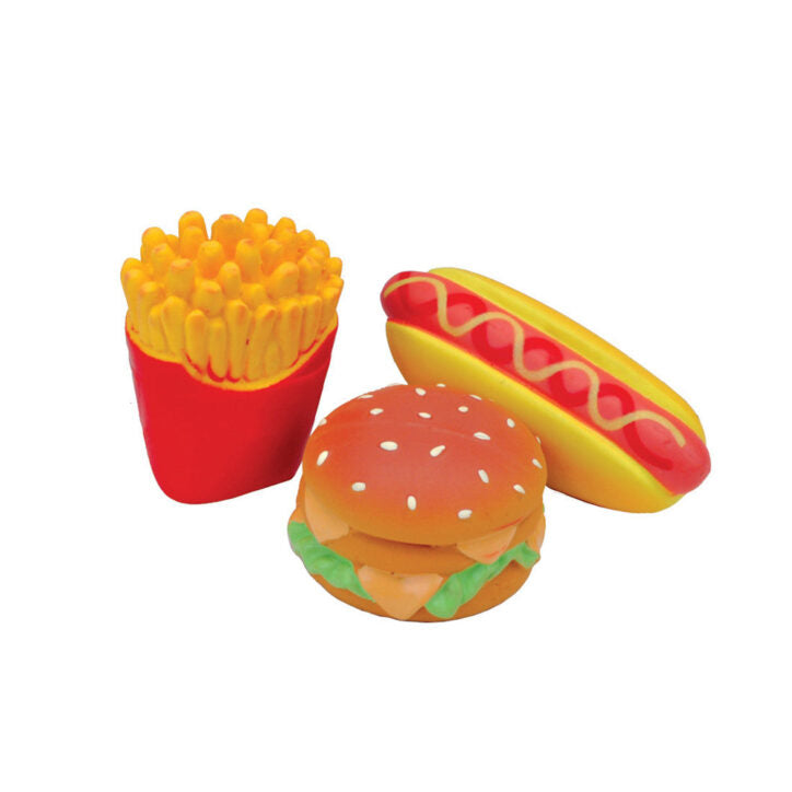 Ensemble de jouets en latex Li'l Pals hamburger, frites et hot-dog 4 po (paquet de 3)