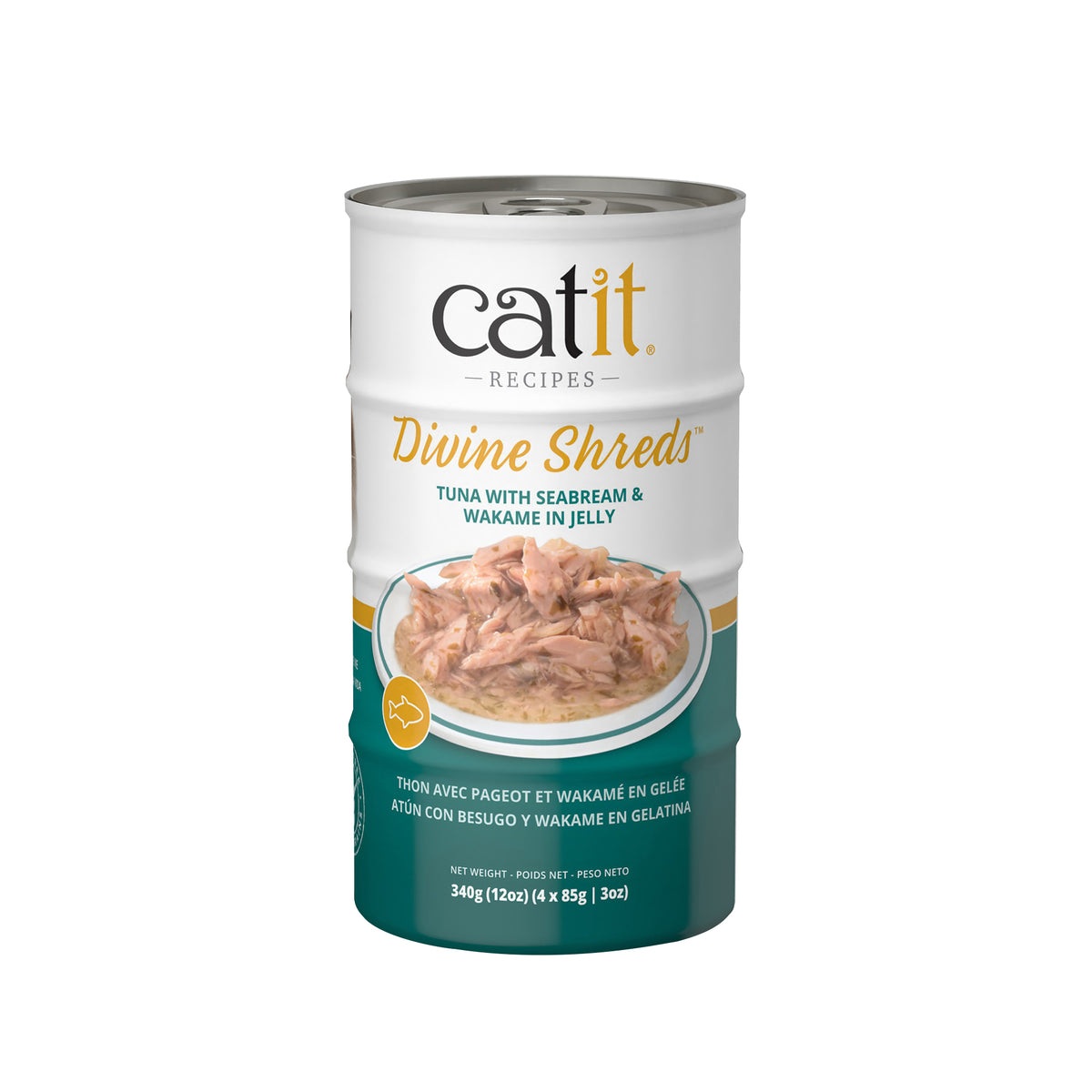 Garnitures Divine Shreds en gelée au thon avec pageot et wakamé pour chat 85 g (paquet de 4)