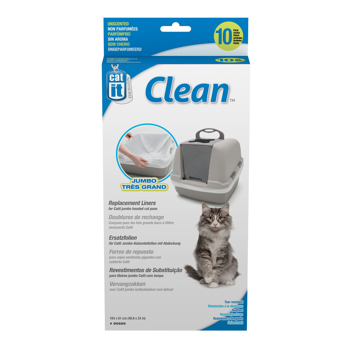 Doublures Clean pour bacs à litière recouverts, non parfumées (paquet de 10)