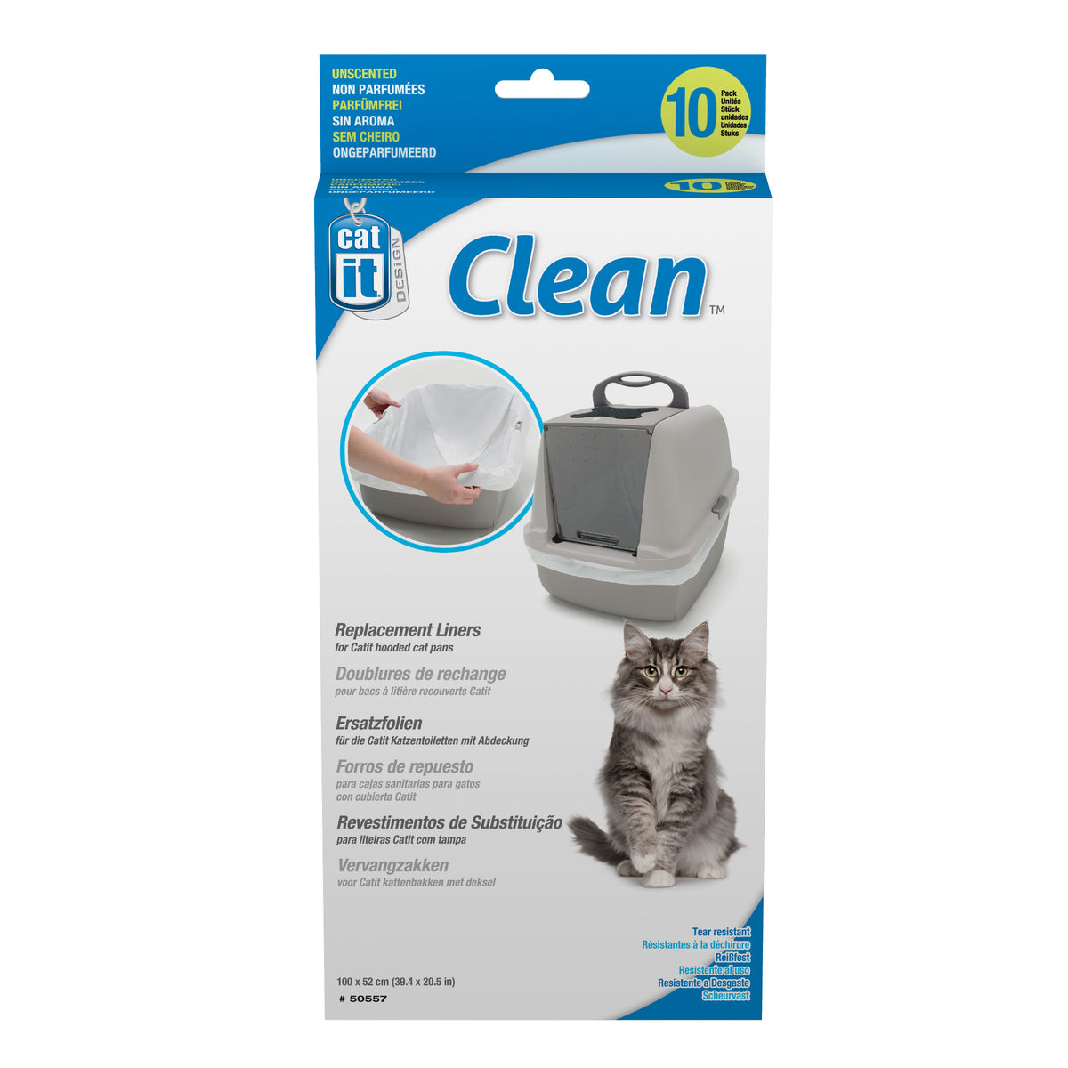 Doublures Clean pour bacs à litière recouverts, non parfumées (paquet de 10)