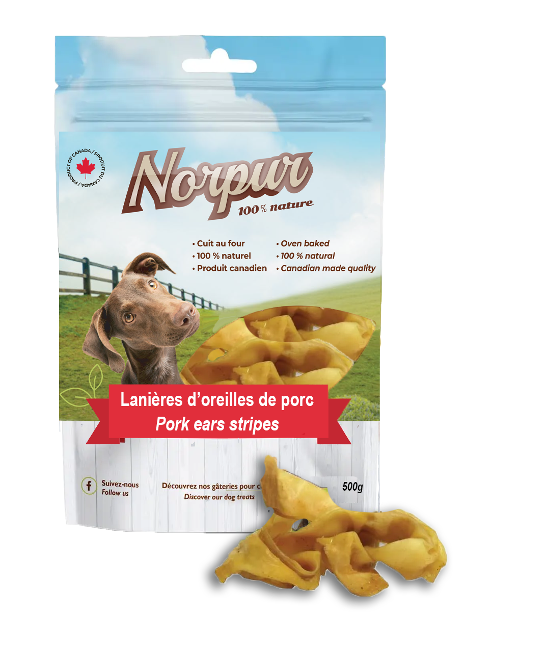 Lanières d'oreilles de porc 500 g - mastication pour chien