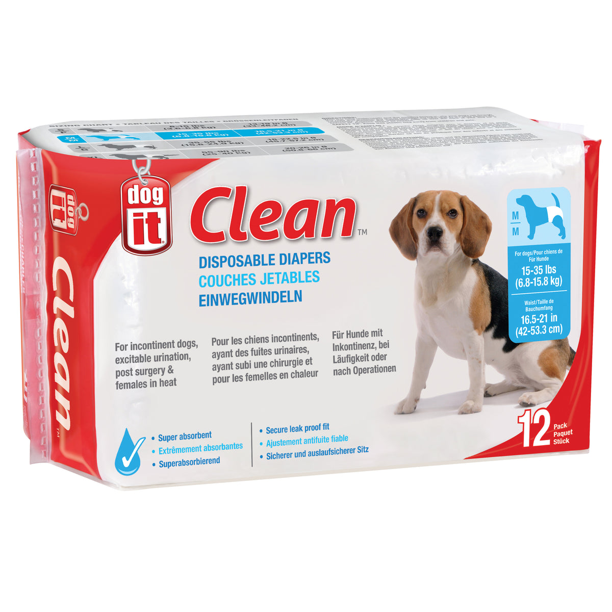 Couches jetables Clean pour chiens (paquet de 12)