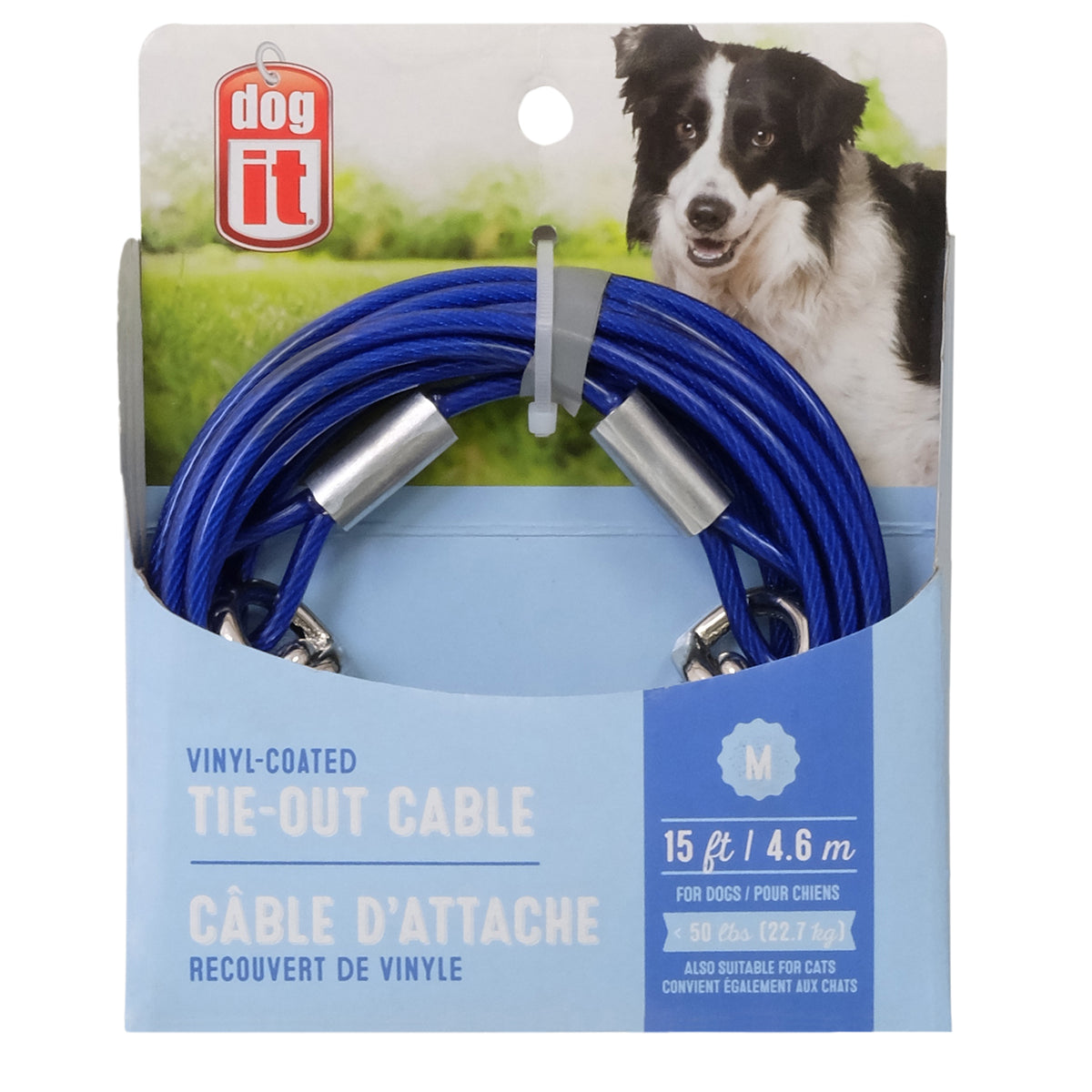Câble d'attache pour chiens de taille moyenne, bleu