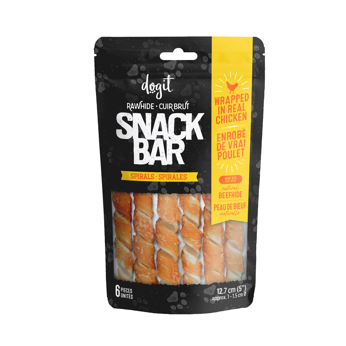 Spirales de peau de bœuf enrobées de poulet Snack Bar, 12,7 cm
