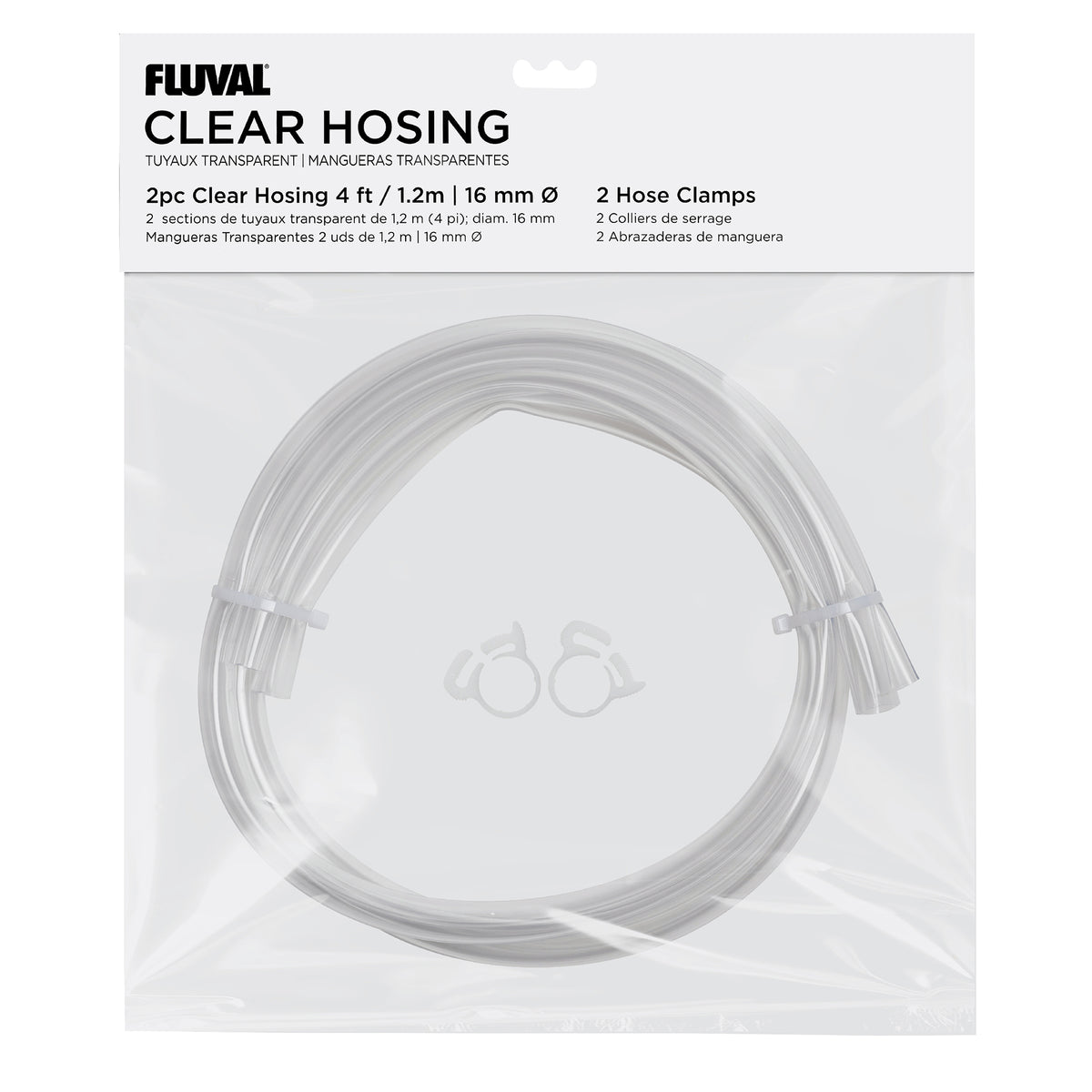 Tuyaux transparents et colliers de serrage, 2 pièces, 1,2 m, 16 mm