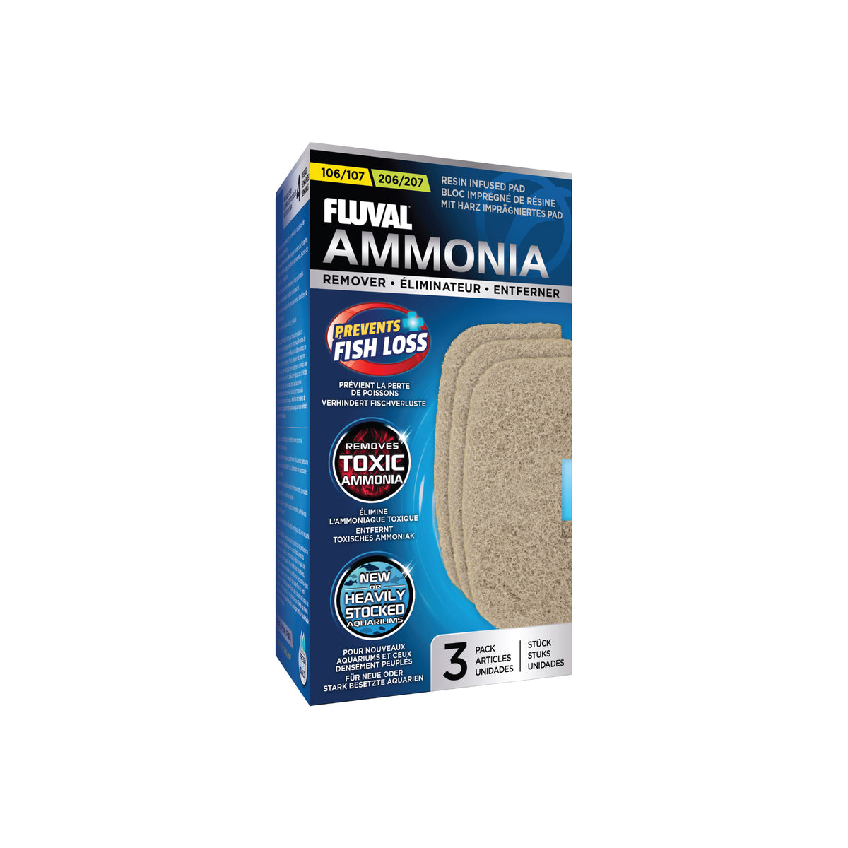 Éliminateur d'ammoniaque pour filtres extérieurs 106/206 et 107/207 (paquet de 3)
