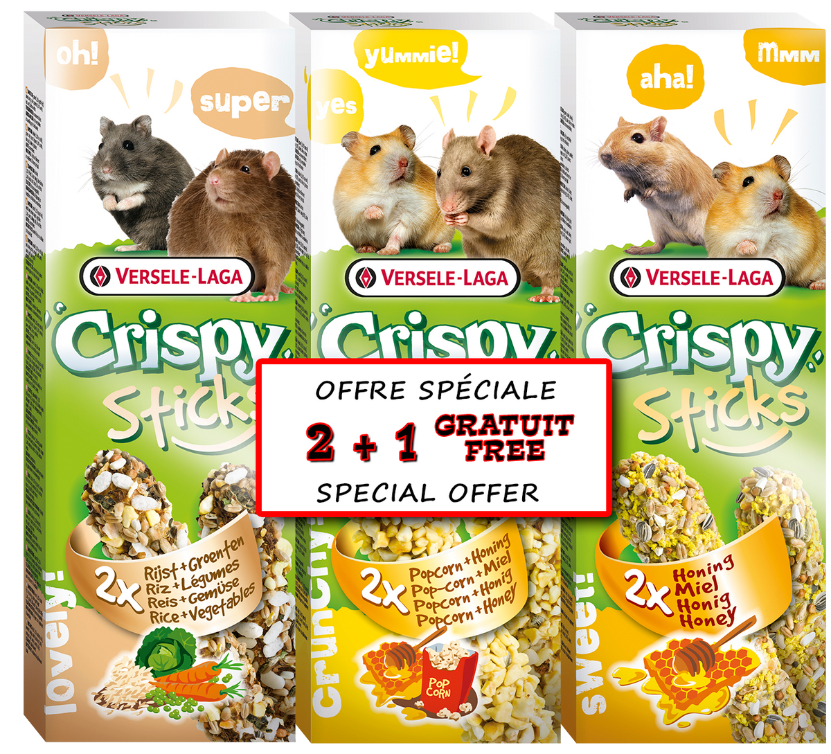 Sticks omnivores 3 saveurs - gâteries pour petits mammifères