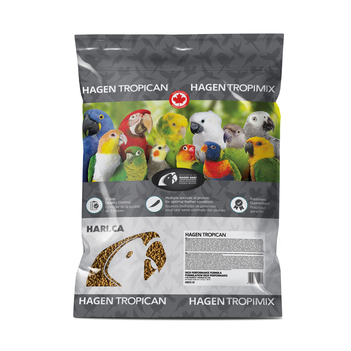 Nourriture Tropican High Performance en granulés de 2 mm pour petit perroquet 11,34 kg