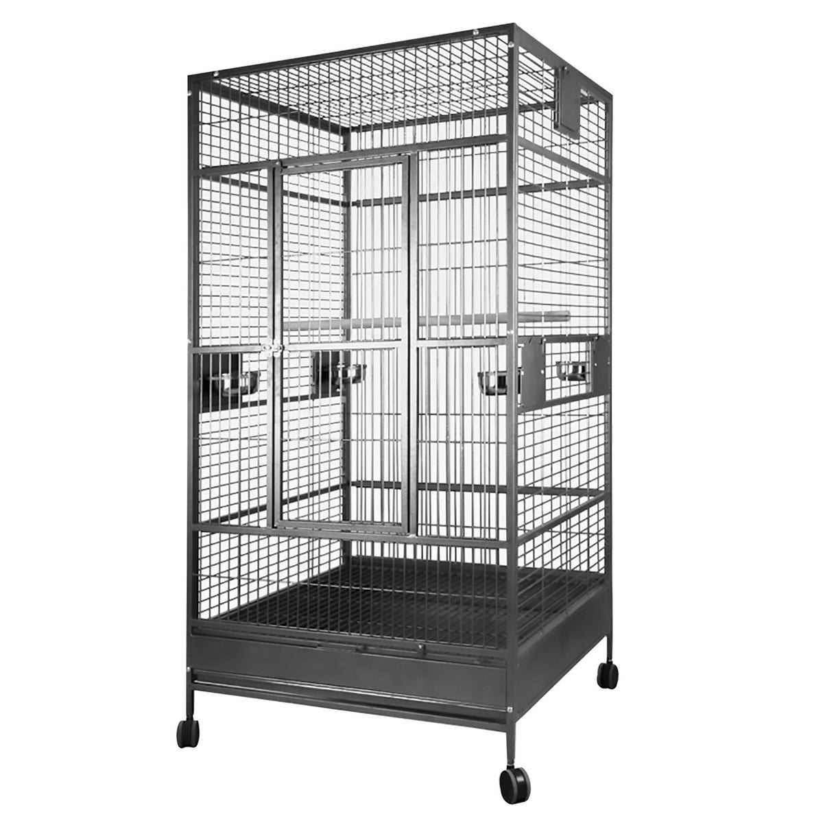Cage à toit plat pour perroquets, noir et gris argenté antique, 99 x 99 x 190 cm