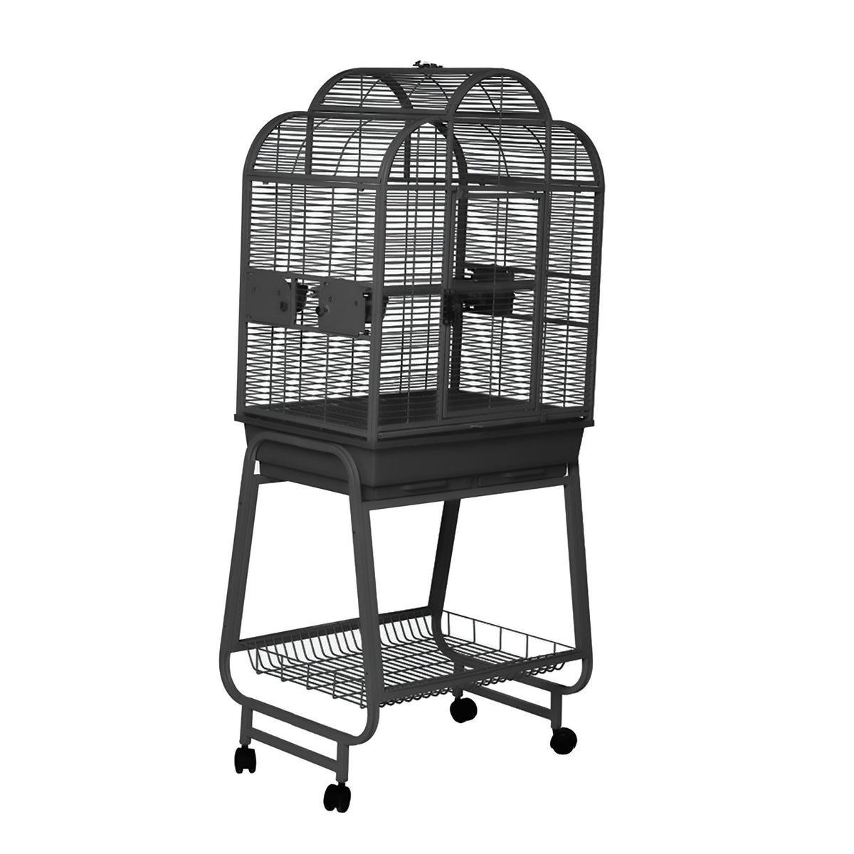 Cage à toit ouvrant pour perroquets, noir et gris argenté antique, 68 x 51 x 154 cm