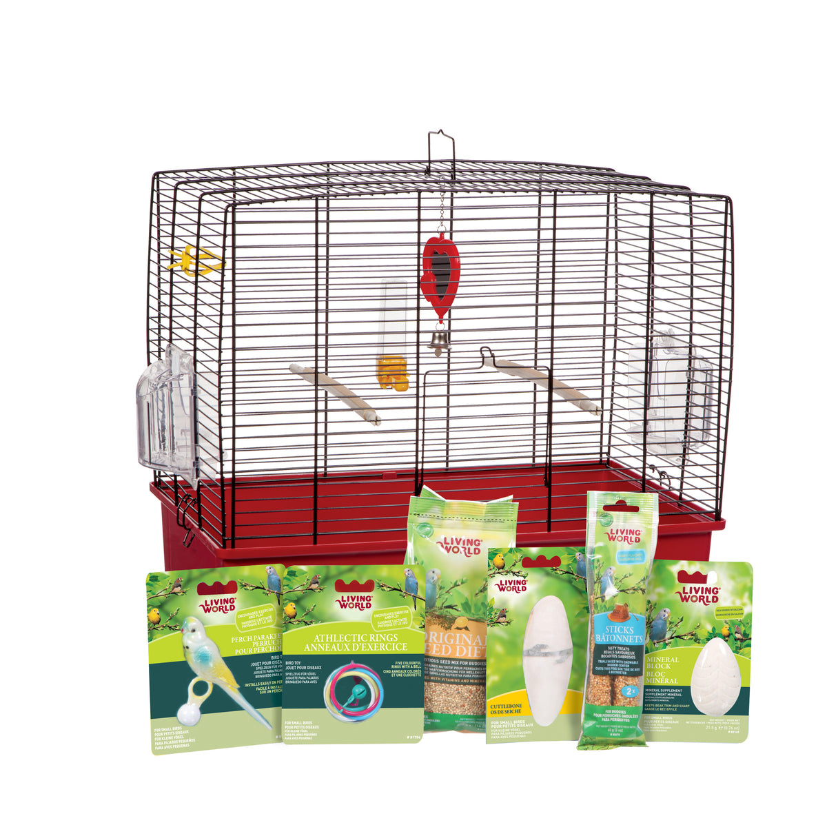 Cage équipée de luxe pour perruches ondulées, 50 x 30 x 48 cm