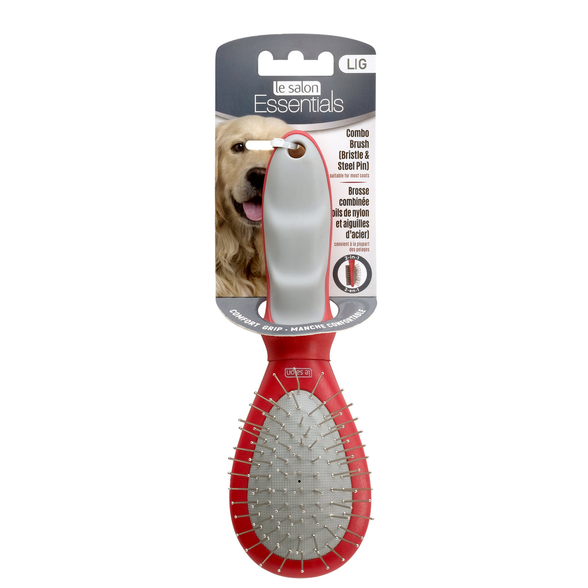 Brosse 2 en 1 Essentials pour chiens, poils de nylon/aiguilles d'acier
