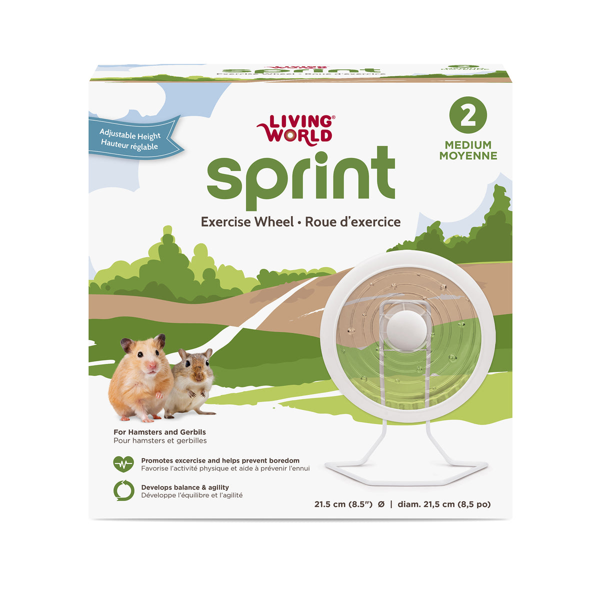 Roue d'exercice Sprint avec support en métal, blanc