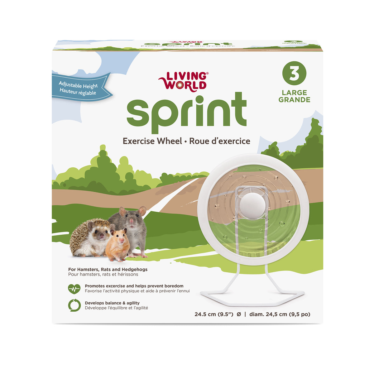 Roue d'exercice Sprint avec support en métal, blanc