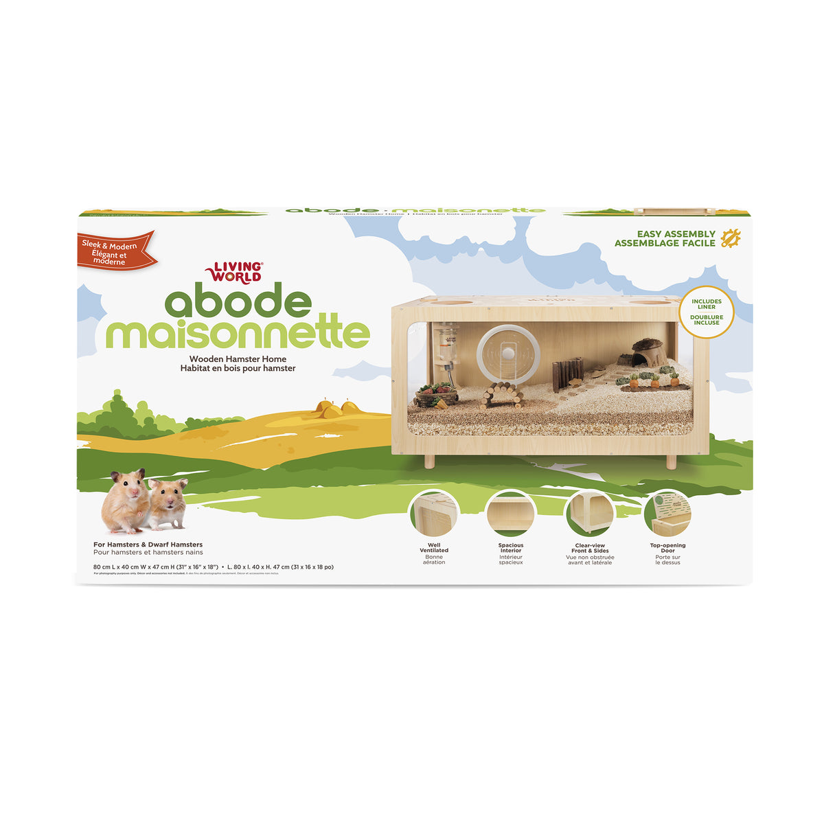 Habitat en bois Maisonnette pour hamster, 80 x 40 x 47 cm