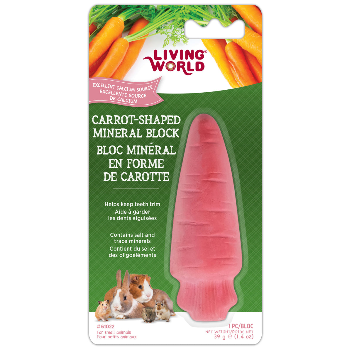 Bloc minéral en forme de carotte pour petits animaux 39 g