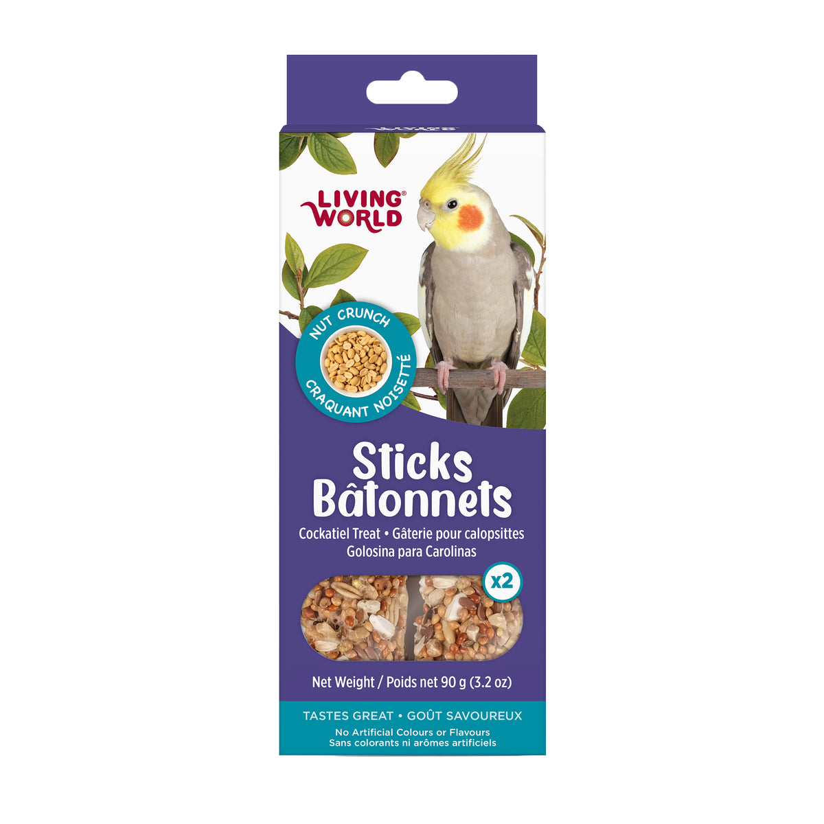 Bâtonnets de gâterie aux noix pour perruche calopsitte 90 g (paquet de 2)