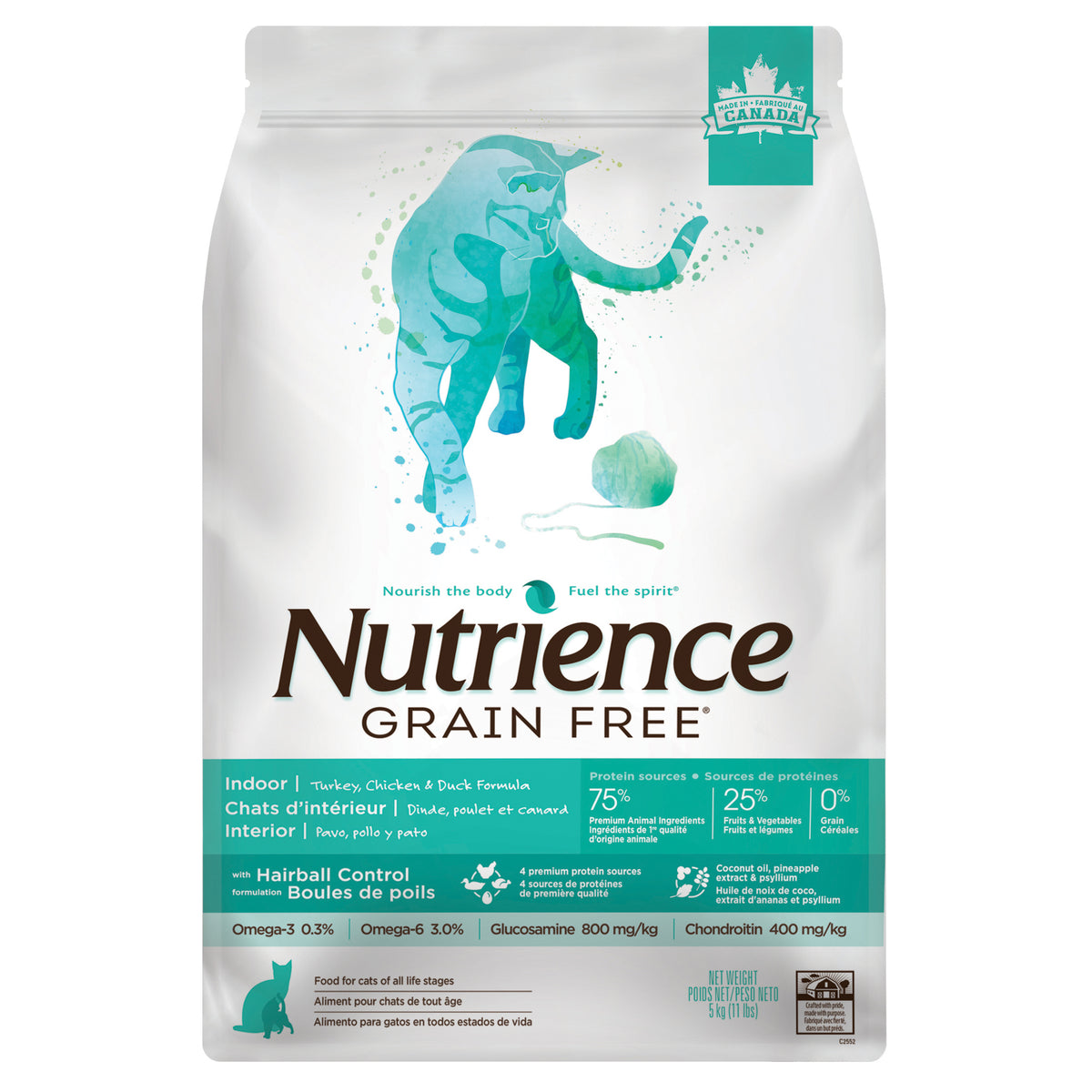 Nourriture sèche pour chats d'intérieur Sans grains, dinde, poulet et canard