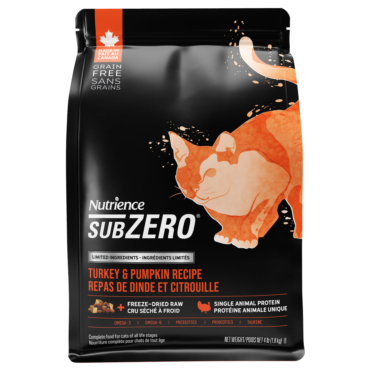 Nourriture sèche pour chats SubZero à ingrédients limités, dinde et citrouille