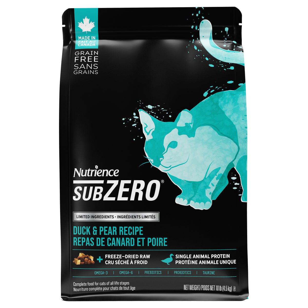 Nourriture sèche pour chats SubZero à ingrédients limités, canard et poire