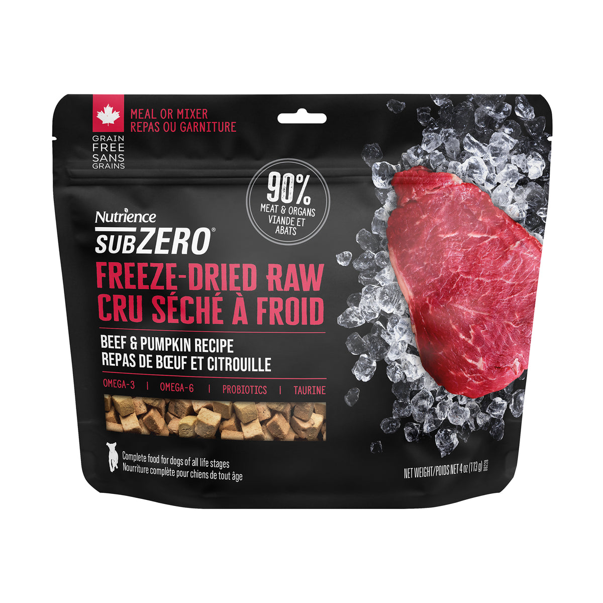 Nourriture crue séchée à froid SubZero pour chiens, bœuf et citrouille