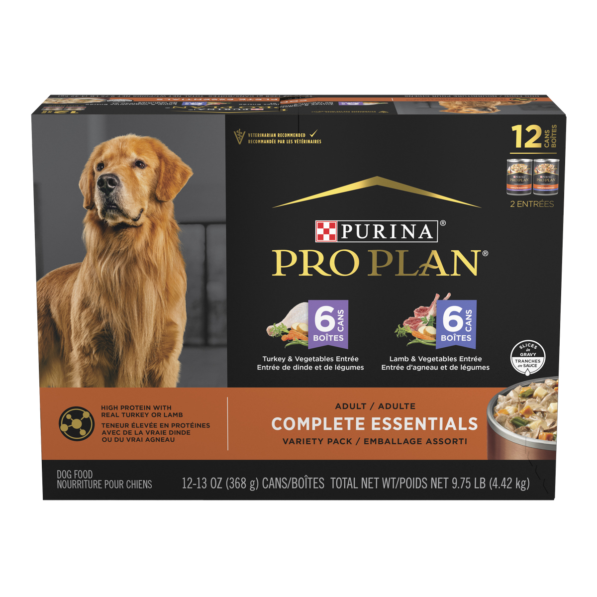Pack variété nourriture humide pour chien en sauce, dinde et agneau 368 g (paquet de 12)