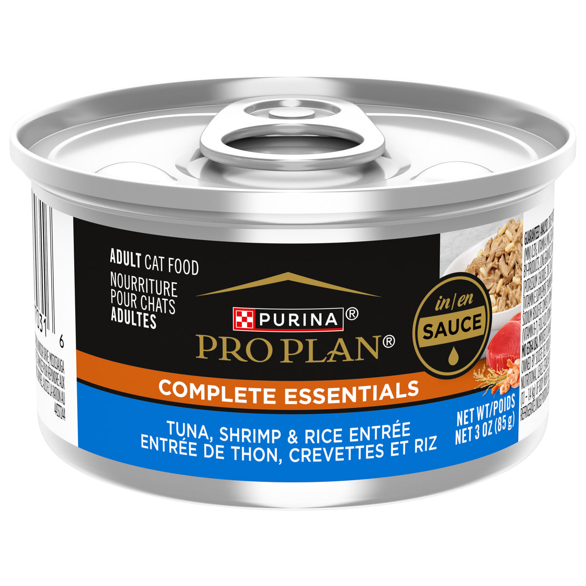 Nourriture humide Complete Essentials au thon, crevettes et riz en sauce pour chat 85 g