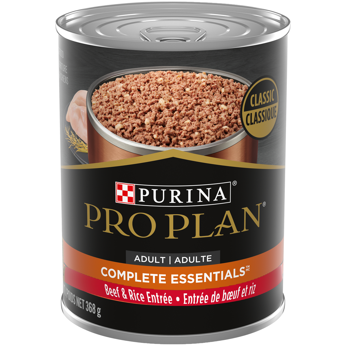 Nourriture humide Complete Essentials classique au boeuf et riz pour chien 368 g