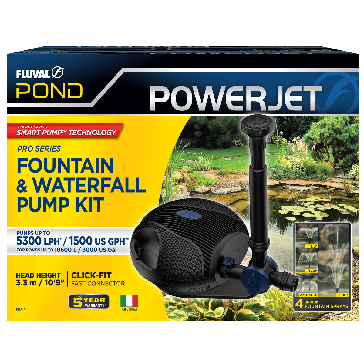 Pompe équipée PowerJet pour fontaine et cascade de bassin