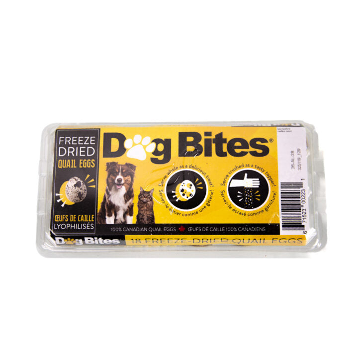 Gâteries lyophilisées Dog Bites aux œufs de caille pour chien (paquet de 18)