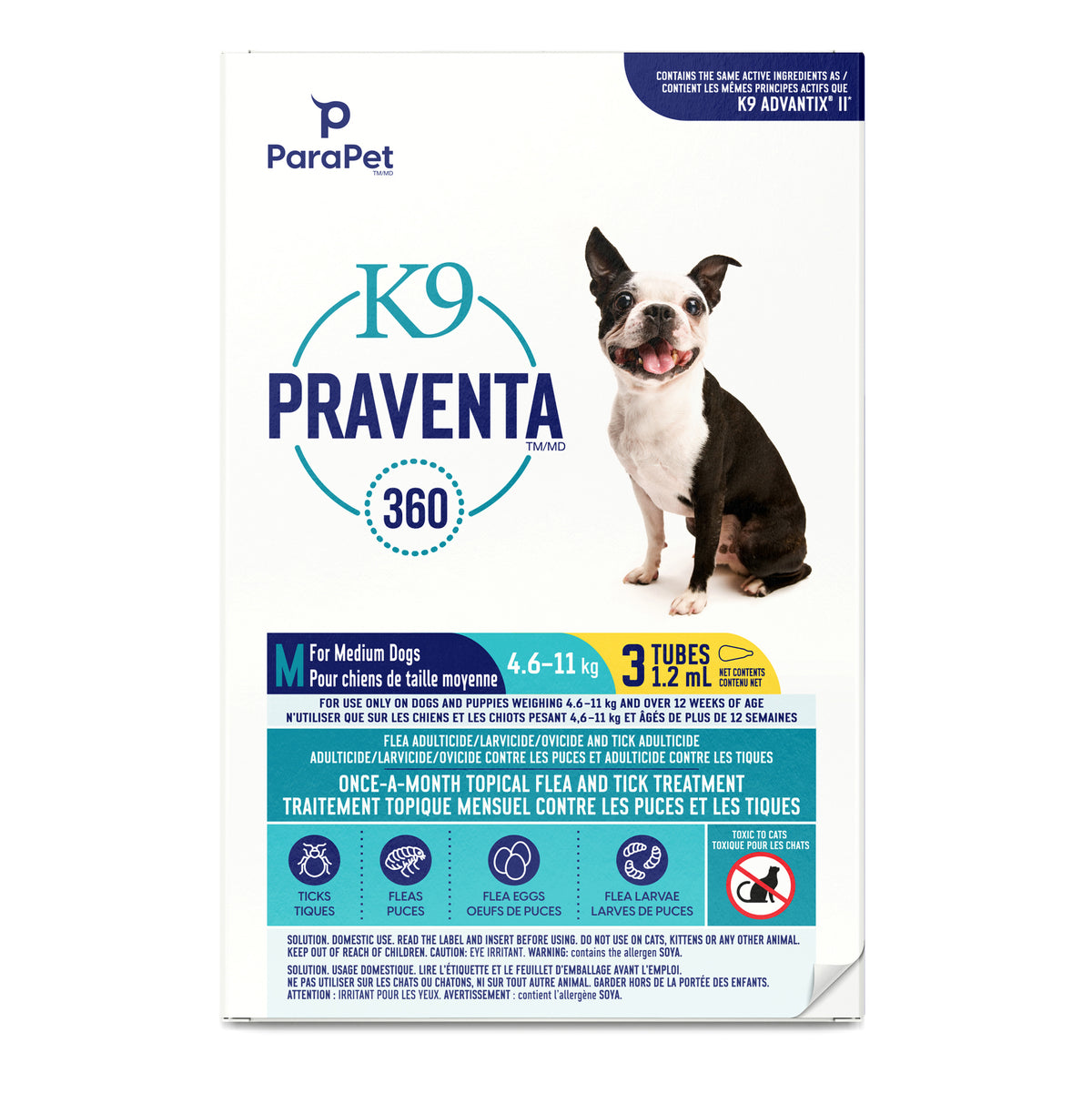 Traitement contre les puces et les tiques K9 Praventa 360 pour chiens