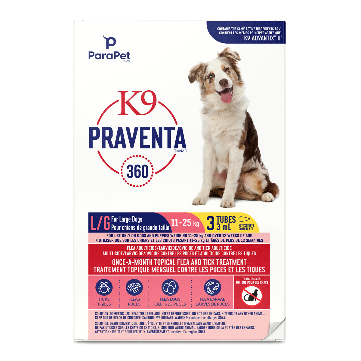 Traitement contre les puces et les tiques K9 Praventa 360 pour chiens