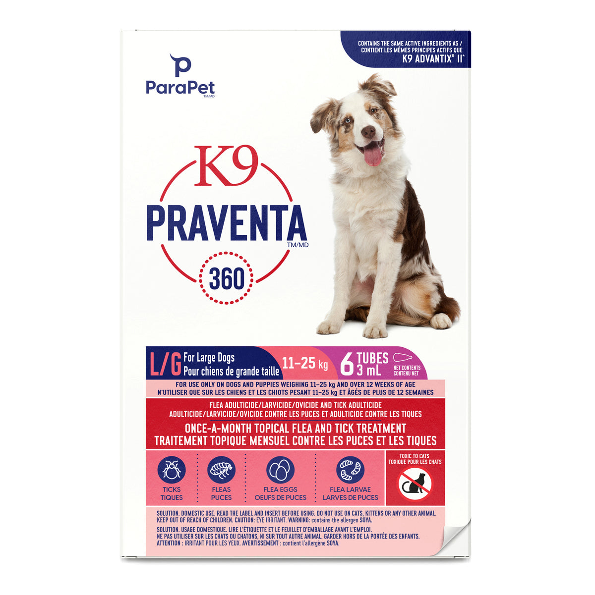 Traitement contre les puces et les tiques K9 Praventa 360 pour chiens