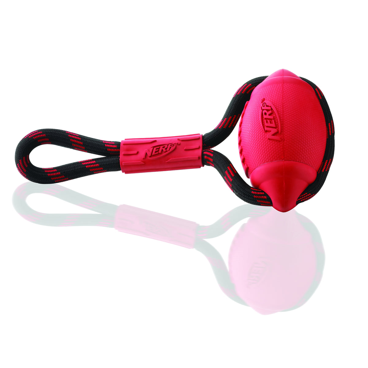 Ballon de football à tirer en caoutchouc avec corde en nylon rouge pour chien