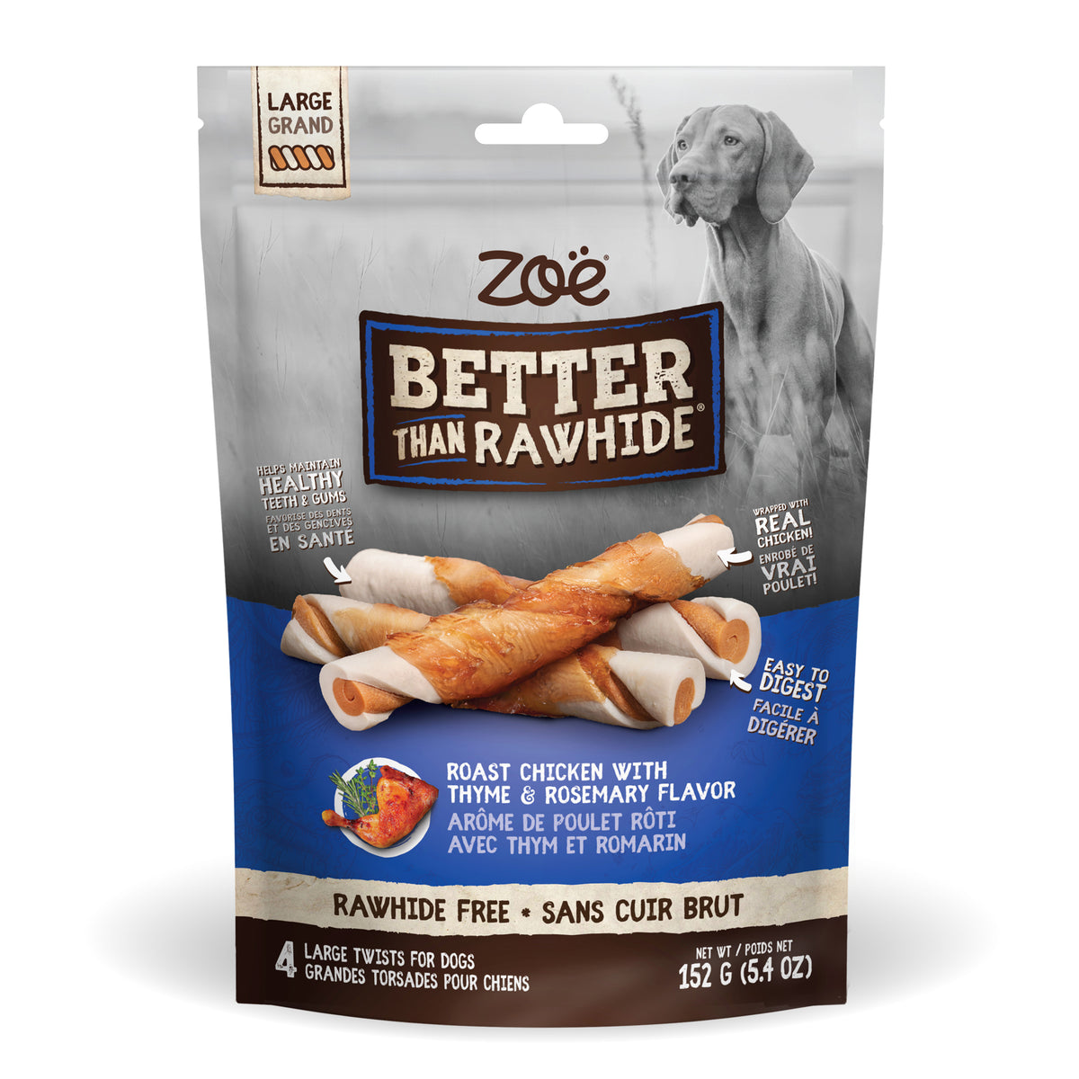 Torsades Better than Rawhide au poulet rôti avec thym et romarin pour chien 152 g