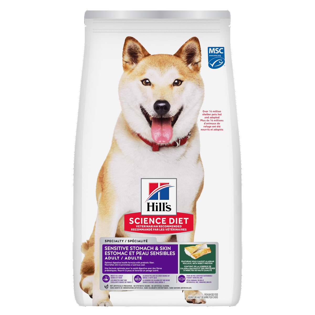 Estomac et peau sensibles adulte goberge durable, orge et farine d'insectes - nourriture sèche pour chien