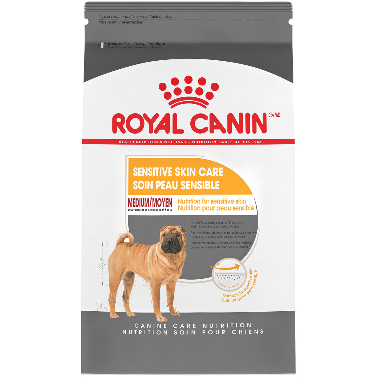 Moyen soin peau sensible - nourriture sèche pour chien 13,6 kg