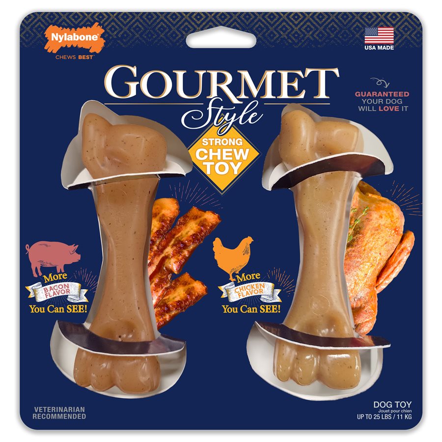 Os durables Gourmet Style bacon et poulet petits et réguliers paquet de 2 - os à mâcher pour chien
