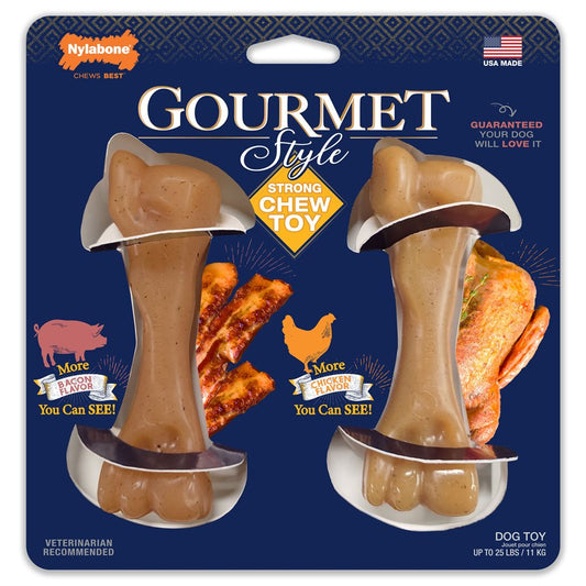 Os durables Gourmet Style bacon et poulet petits et réguliers paquet de 2 - os à mâcher pour chien