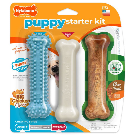 Trousse jouets et gâterie pour chiot poulet et bacon bleu petite paquet de 3 - jouet pour chiot