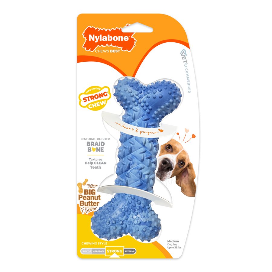 Os tressé Power Chew saveur de beurre d'arachide bleu moyen - os à mâcher pour chien