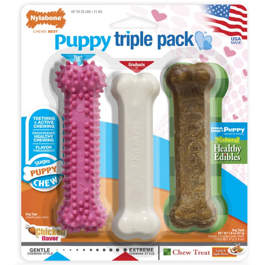 Jouets et gâterie pour chiot rose réguliers paquet de 3 - jouet pour chiot