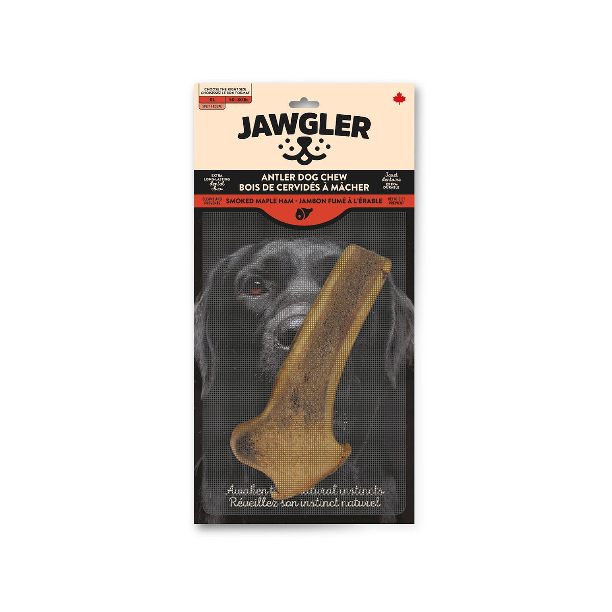 Bois de cervidés à mâcher coupé, jambon fumé à l'érable